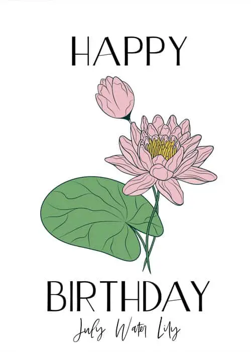 Printable water lily birthday card